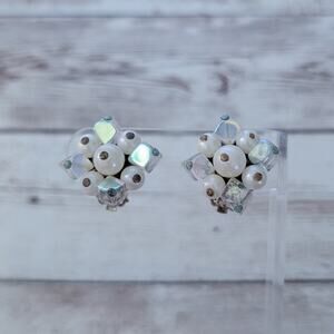 Vintage Clip On Earrings Winter Tones Cluster - Some Beads Iridescent